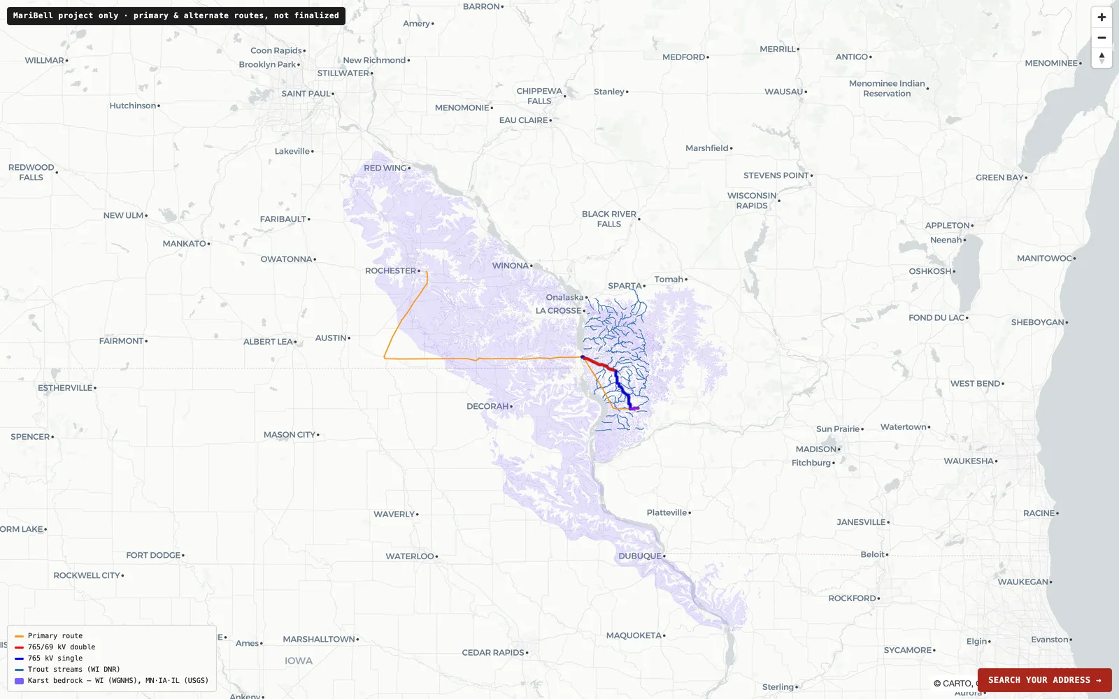 No 765 Line campaign website — the interactive corridor overview map