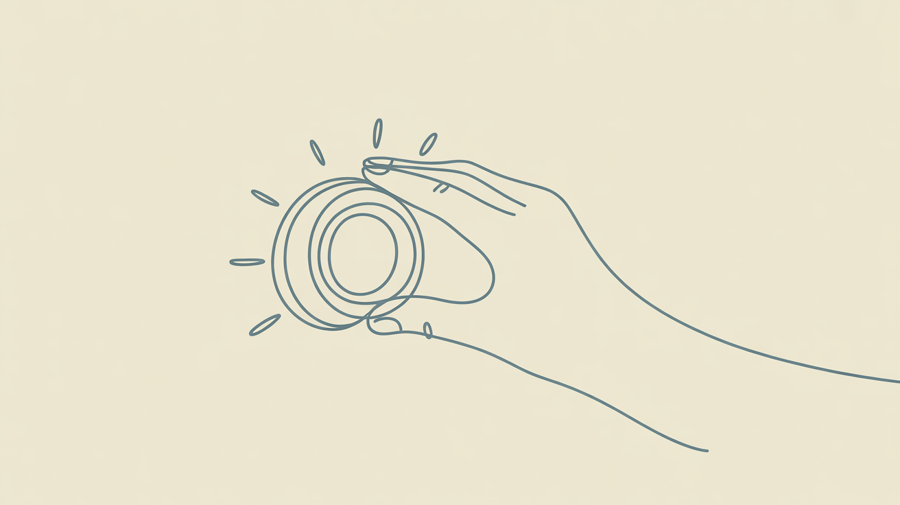 Line illustration of a hand turning a large round dial with tick marks