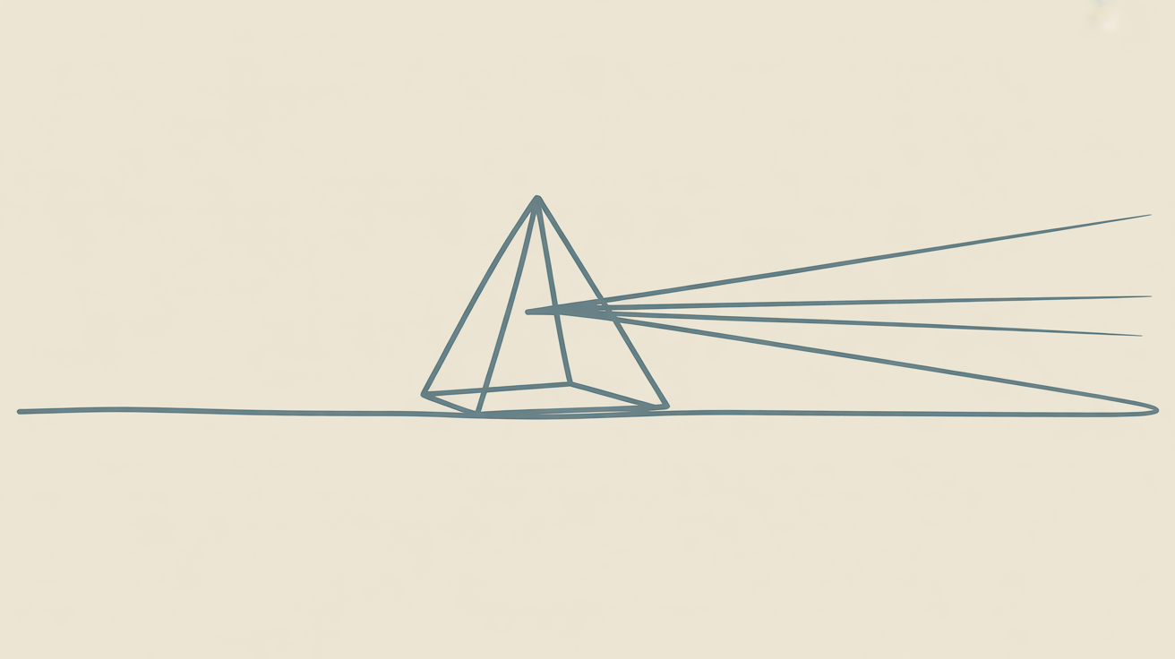 Line illustration of a triangular prism with one light ray entering and three rays exiting